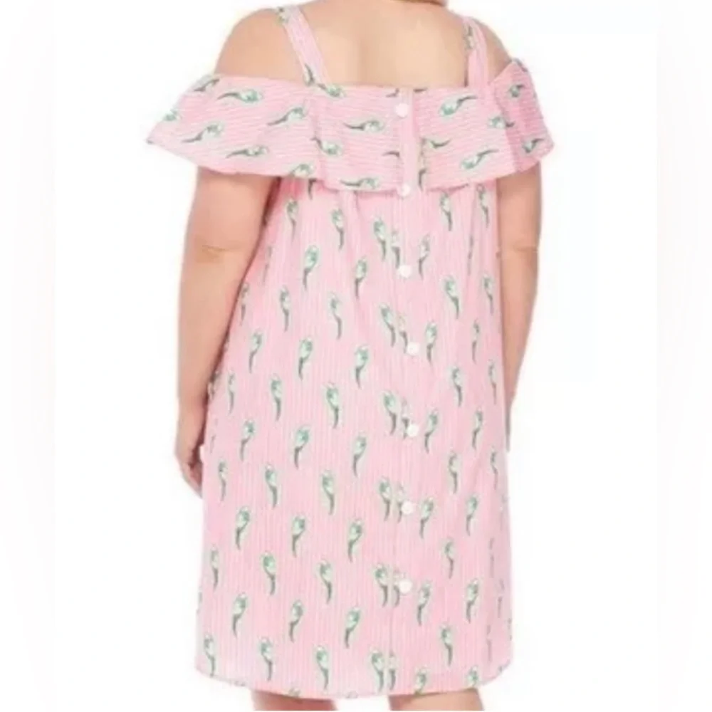Crown & Ivy Women's Pink Parrot Dress pockets Button Back Striped Printed Large